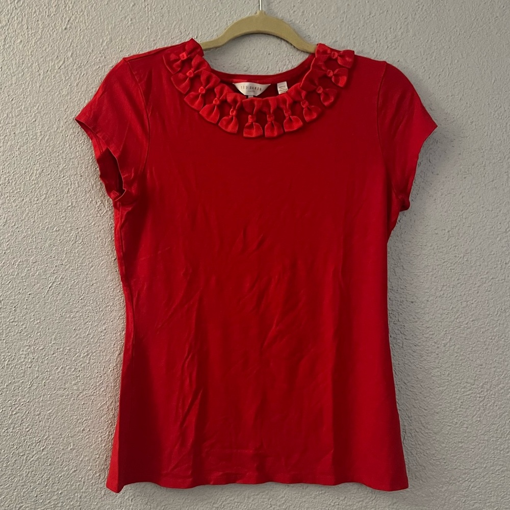 Red Bow Detail T-Shirt